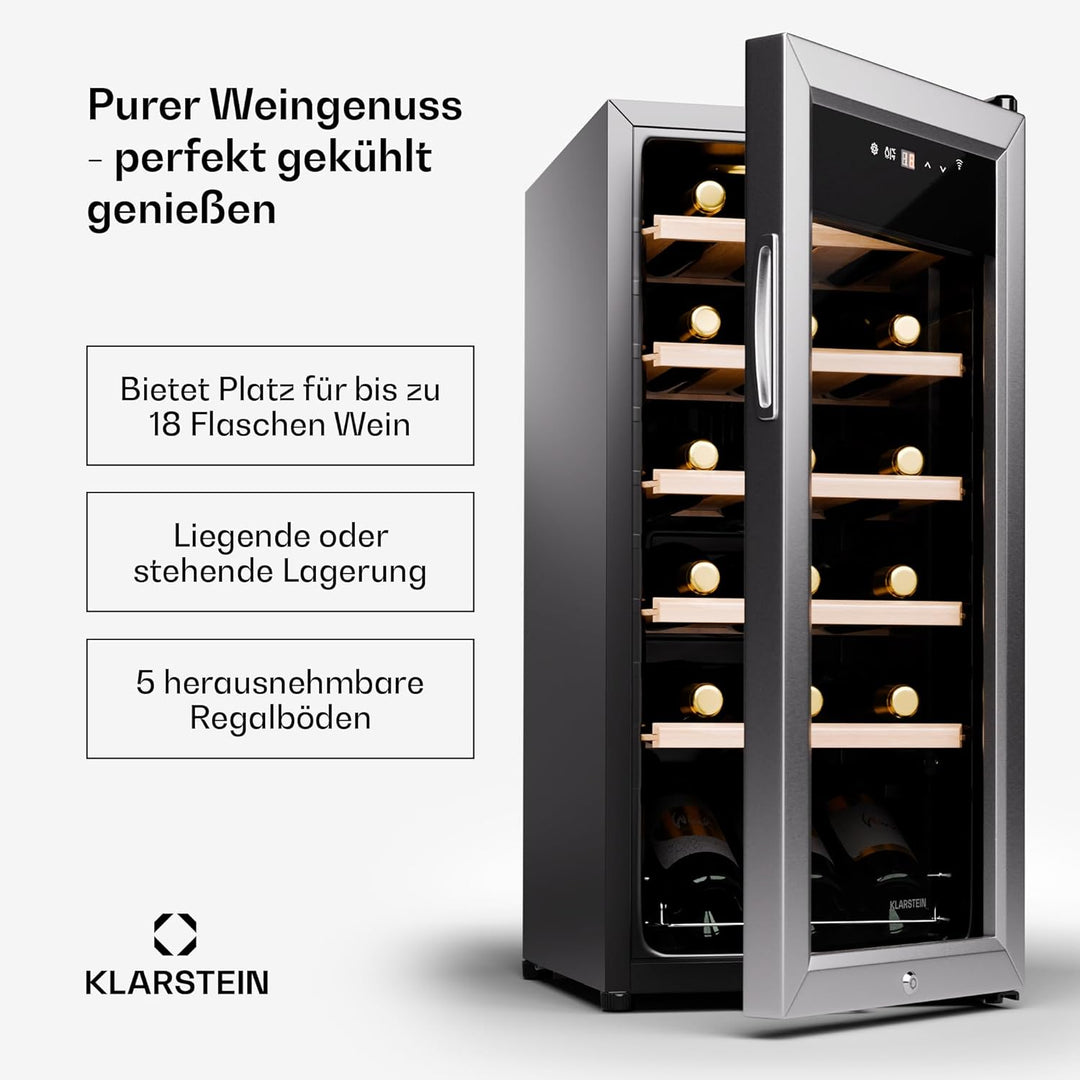 Klarstein Weinkühlschrank,1 Zone Getränkekühlschrank, Leiser Indoor/Outdoor Kühlschrank, 50 Liter Fl