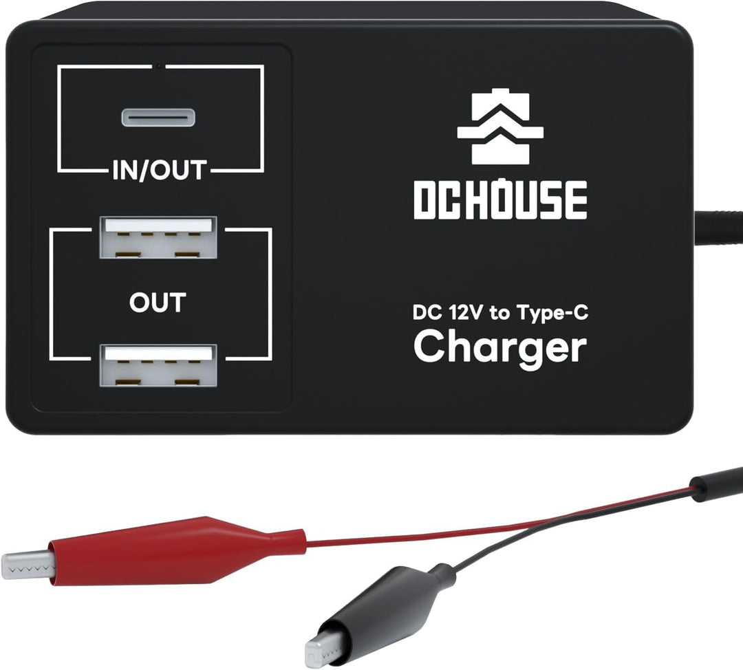 DCHOUSE 12V Lithium Batterie Ladegerät Adapter Konverter, DC zu Typ-C & USB,Bidirektionales Laden un