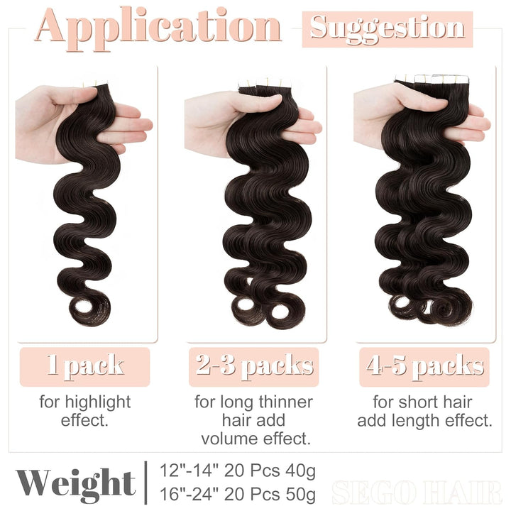 SEGO Tape Extensions Echthaar GEWELLT Klebeband Haarverlängerung 20 Stück 50G mit 10 PCS Doppelseiti