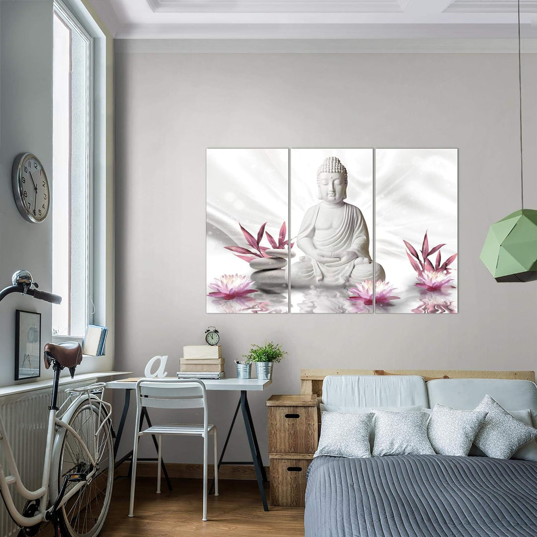 Runa Art Wandbilder Buddha Feng Shui Bild XXL Wohnzimmer Schlafzimmer Grau Rosa Wellness Zen 120 x 8