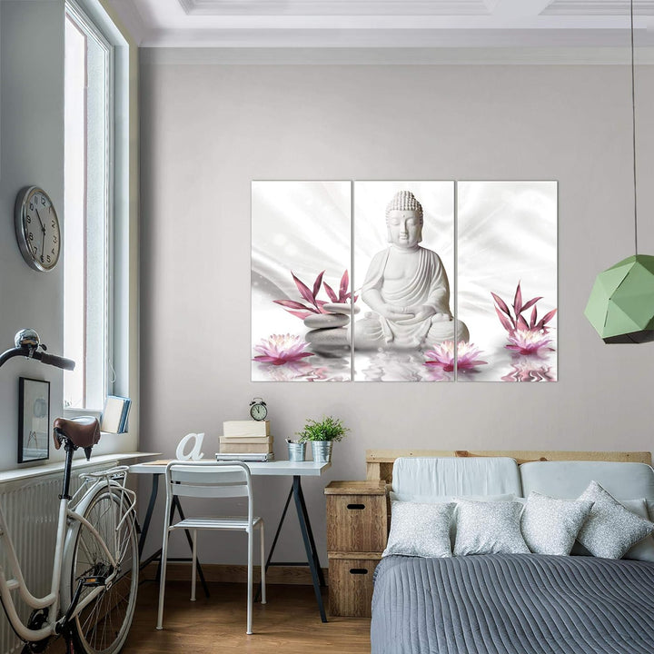 Runa Art Wandbilder Buddha Feng Shui Bild XXL Wohnzimmer Schlafzimmer Grau Rosa Wellness Zen 120 x 8