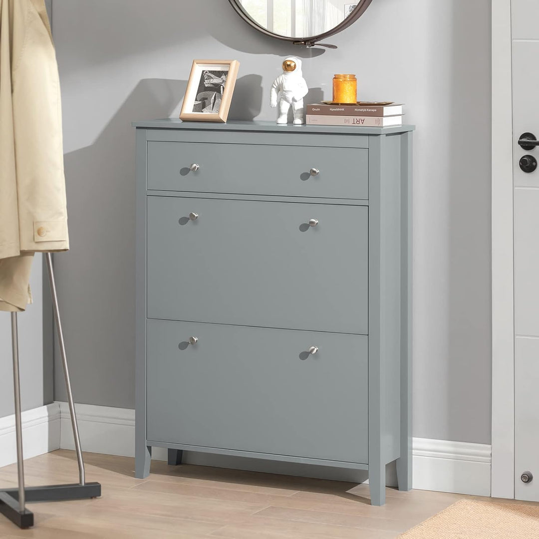 SoBuy Schuhschrank Schuhkipper Schmal mit 2 Klappen und Schublade – Schuhregal für Flur, Kommode für