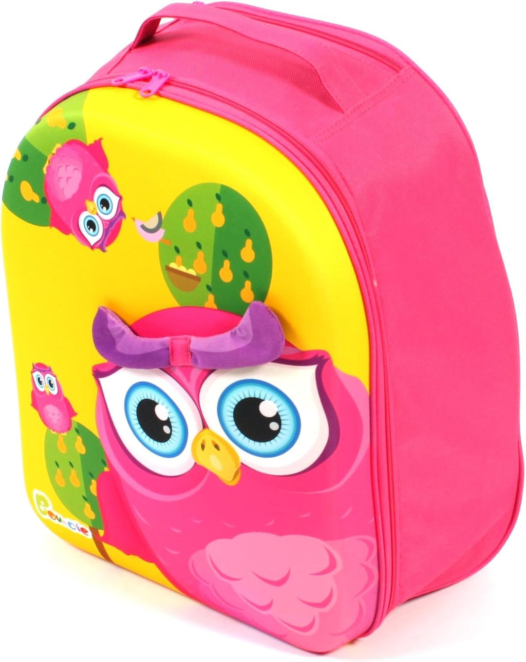 Bouncie Kinder-Trolley mit 3D-Eulen-Motiv, Kinderreisekoffer, Kindergepäck, pink Gelb, Gelb
