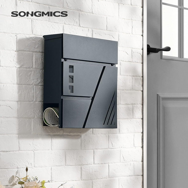 SONGMICS Briefkasten, Wandbriefkasten mit Sichtfenster, für Haustür, mit Schloss und Schlüsseln, ant