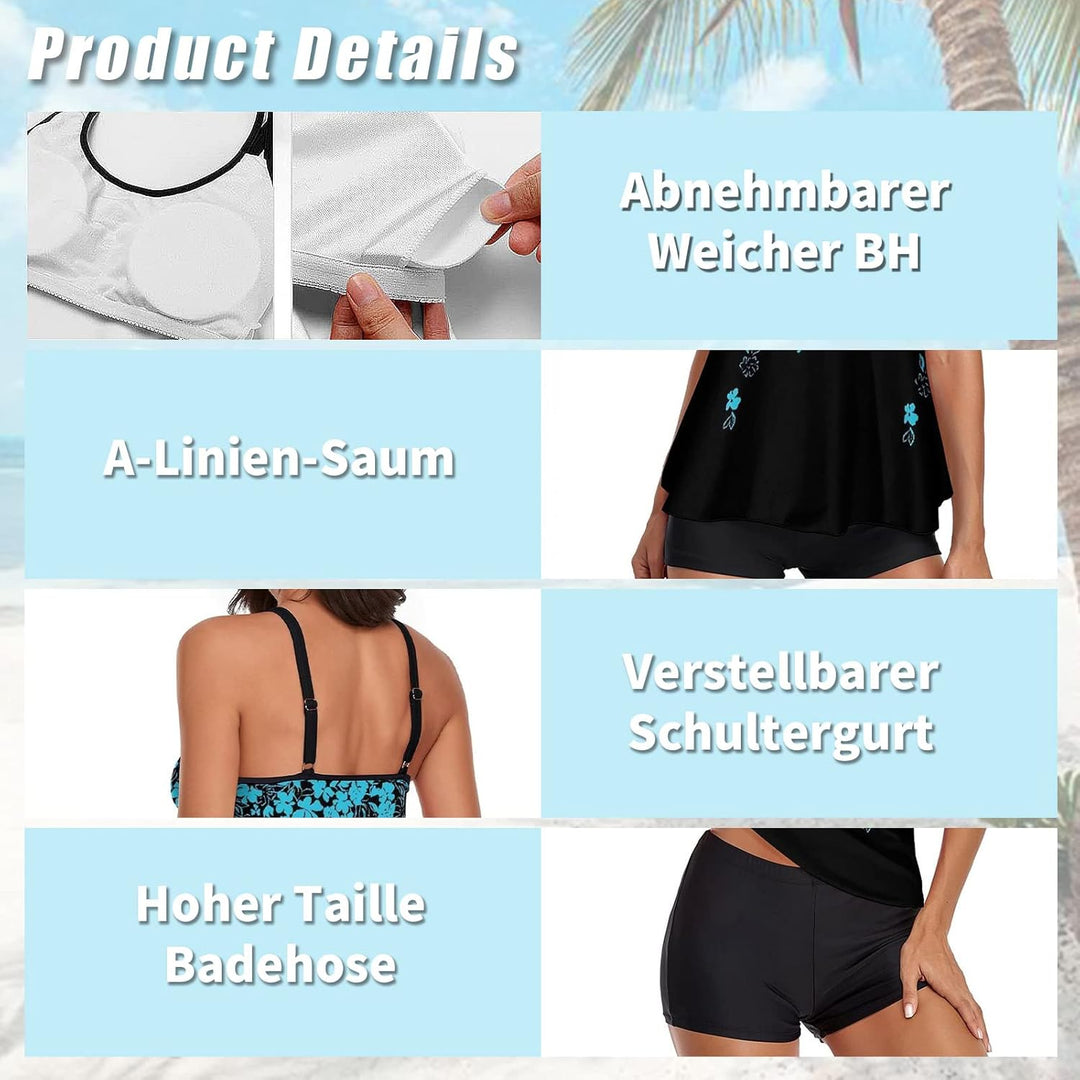 wihnsinop Tankini Damen Bauchweg Bademode Set Freizeit Badeanzug Tankinis Zweiteiler Sets Sommer Ele