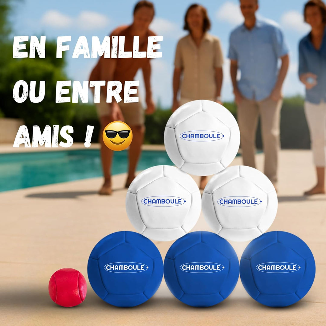 MASSA | CHAMBOULE – Boccia-Spiel für den Innen- und Aussenbereich – blaue und weisse Kugeln – Set mi