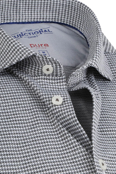 Pure Slim Fit Functional Hemd Langarm Haifischkragen Stretch Muster blau 39 Anthrazit, 39 Anthrazit