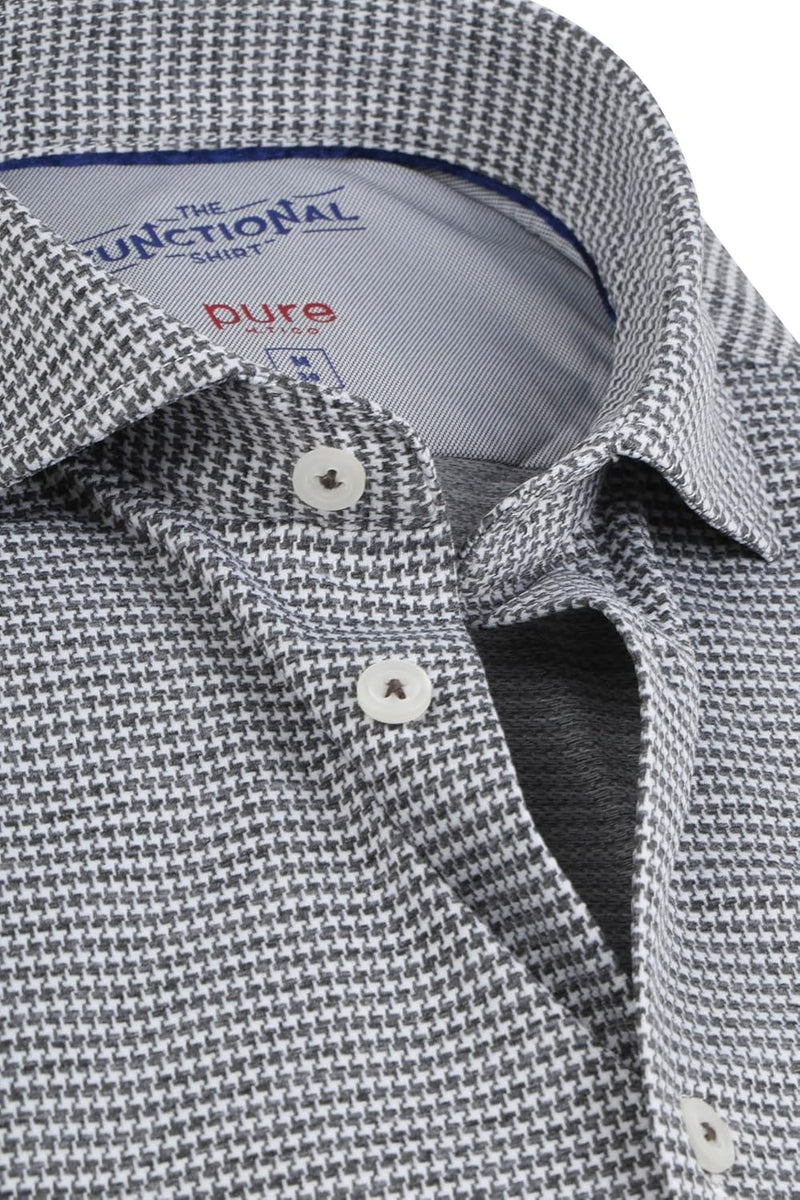 Pure Slim Fit Functional Hemd Langarm Haifischkragen Stretch Muster blau 39 Anthrazit, 39 Anthrazit