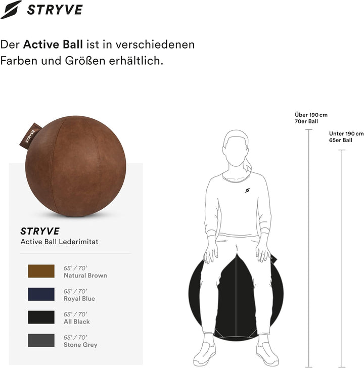 Stryve ® Ball Gymnastikball (65 cm, 70 cm) Sitzball Büro, Balance Ball mit Anti-Rutsch Oberfläche (P