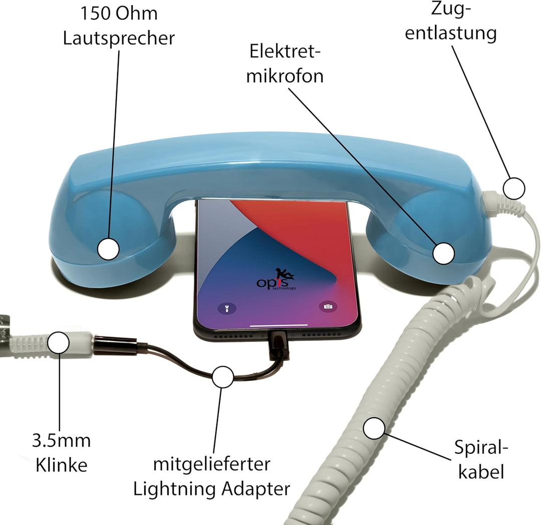 Retro Handyhörer für Apple iPhones mit Lightning (passender Adapter mit inbegriffen) in der Form ein