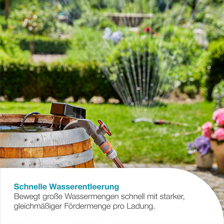 Gardena Akku-Regenfasspumpe 2000/2 18V P4A ohne Akku: Akku-Tauchpumpe mit integriertem Filter, Trock