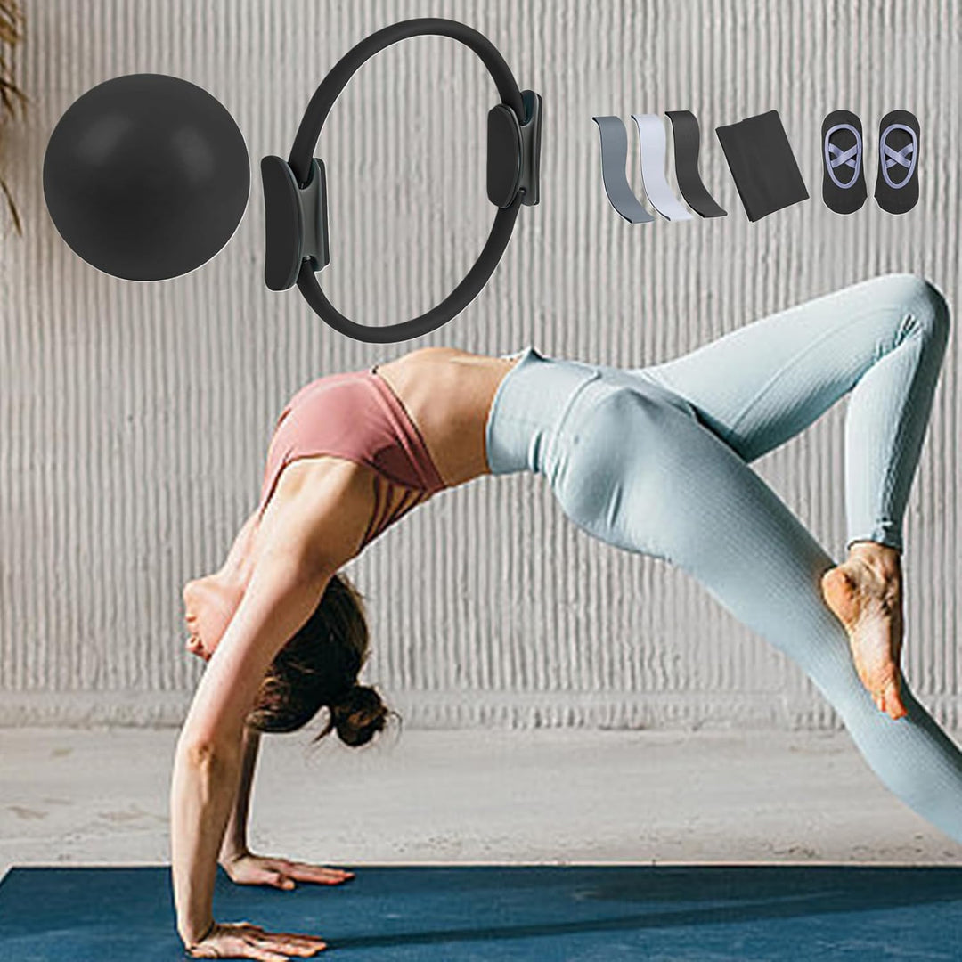 Pilates Ausrüstungsset, Tragbares Pilates Ringball Set, Toning Stretch Widerstandsband Yoga Ring Hei