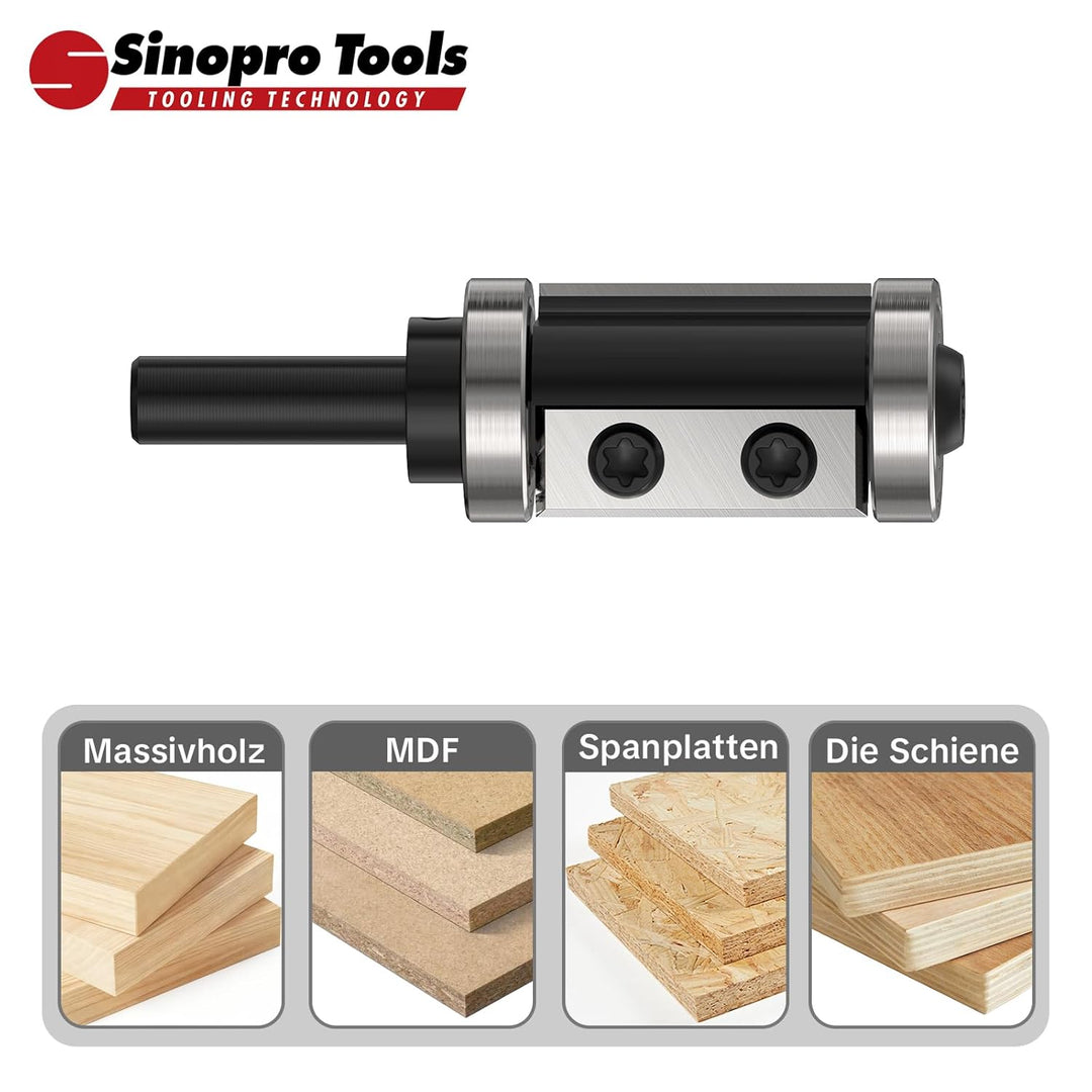 Sinoprotools Wendeplatten Bündigfräser HW – 8 mm Schaft, 22 mm Schneidendurchmesser, 30 mm Schneiden