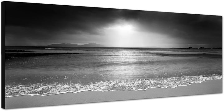 Paul Sinus Art Leinwandfoto als Panorama SCHWARZ/Weiss 150x50cm Seychellen Strand Meer Nachtanbruch