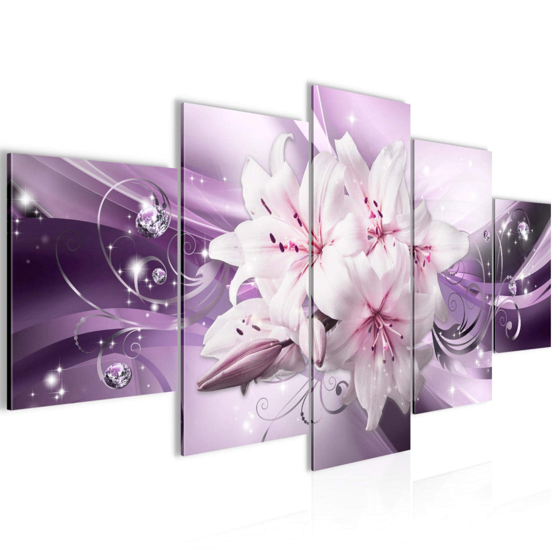 Runa Art Bild Wohnzimmer Schlafzimmer Blumen Lilien 5 Teilig Diamant Violett Lila Wandbilder auf Vli