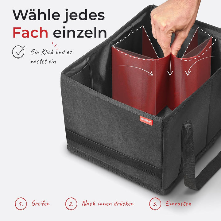 achilles Einkaufskorb faltbar mit flexiblen Fächern – Einkaufs-Organizer mit verstellbaren Trennwänd