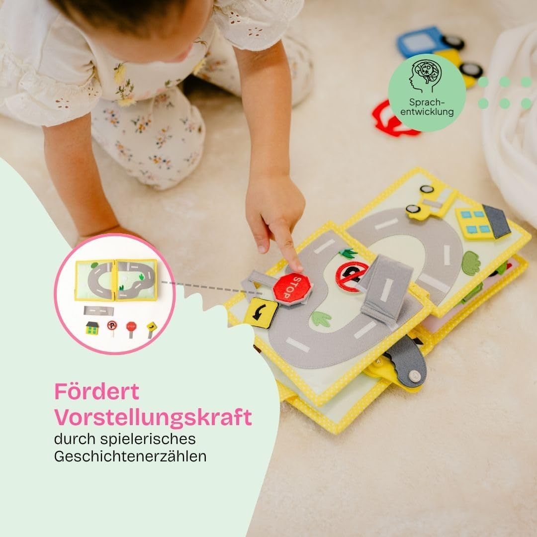 Jolly Designs Mini Quiet Book Mein erster Bagger – Montessori Spielzeug ab 18 Monaten – Busy Book &