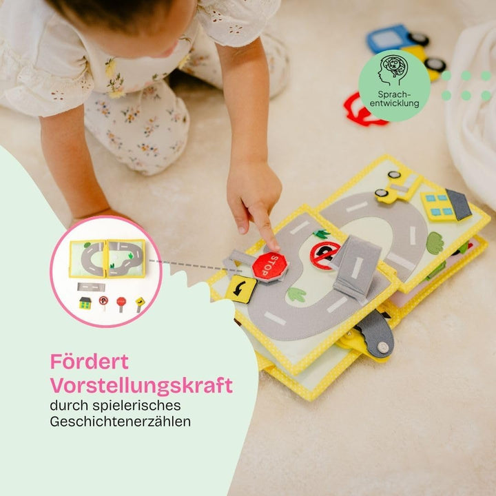 Jolly Designs Mini Quiet Book Mein erster Bagger – Montessori Spielzeug ab 18 Monaten – Busy Book &