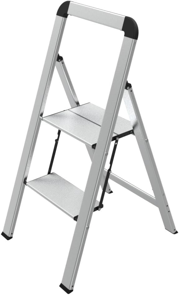 Mephisto Trittleiter Klappleiter Stufenleiter Haushaltsleiter flach aus Aluminium inkl. Anti Rutsch