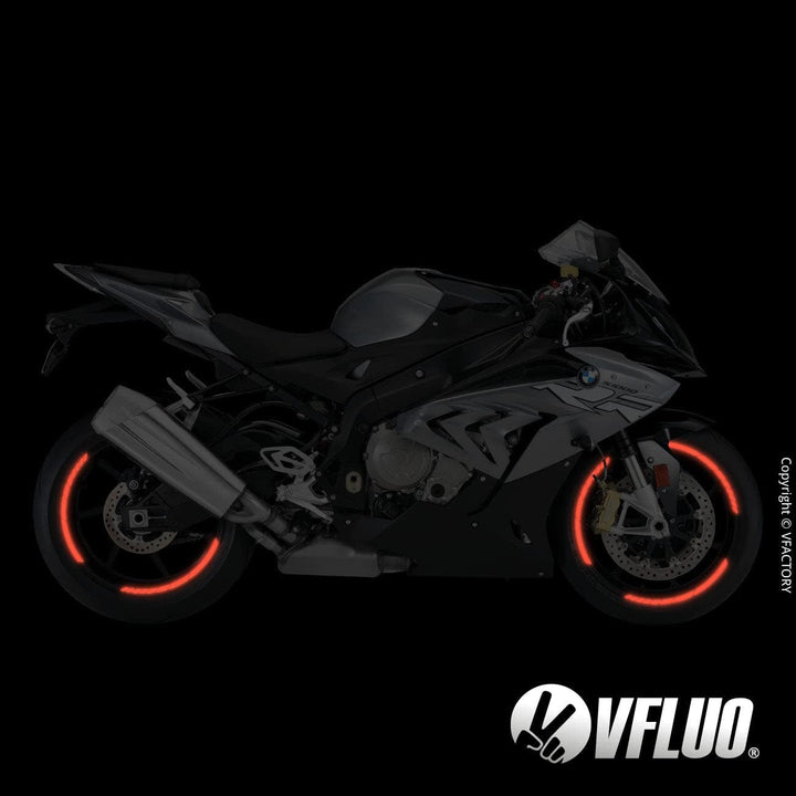 VFLUO - 2 x Kit Reflektierende Felgenrandaufkleber GP Motorrad, Aufkleber für 2 Räder 3M™-Technologi