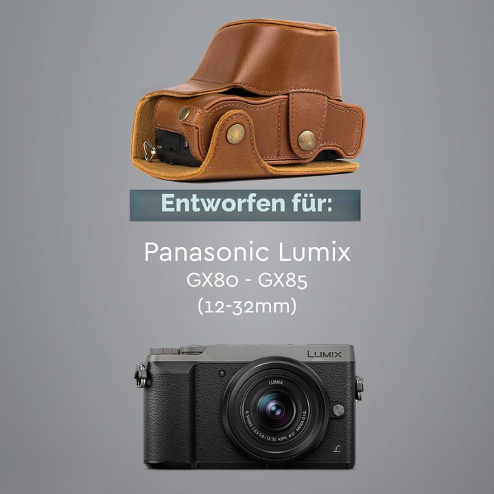 MegaGear Panasonic Lumix DMC-GX85, GX80 mit 12-32mm Objektiv Ever Ready Leder Kamera-Case mit Trager