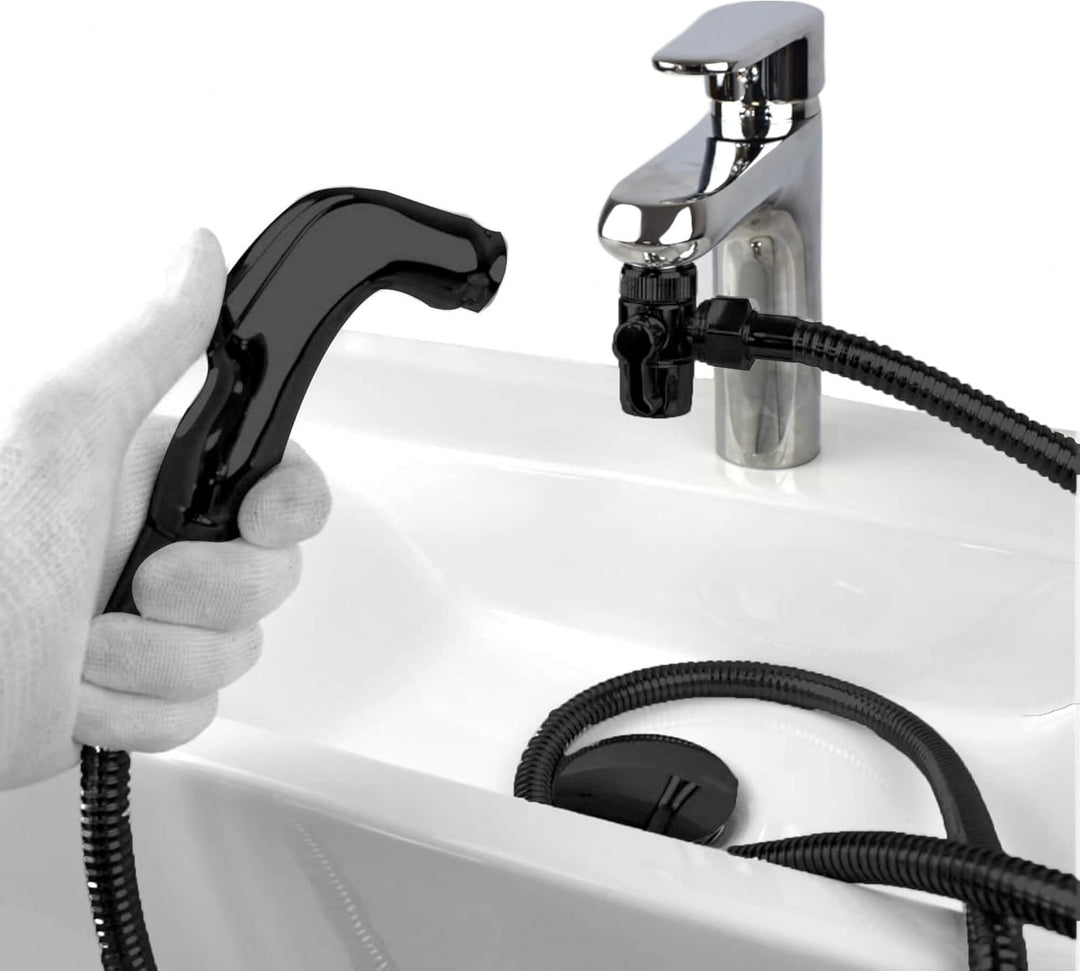 Schwarzes Tragbares Handbrause für Waschbecken | Messing-Shattaf-Wasserhahn-Umsteller zum Anschluss