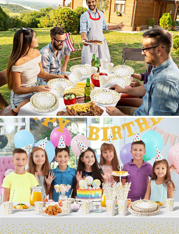 Nkaiso Partygeschirr Kindergeburtstag, 126 Stück Weissgold Pappteller Kindergeburtstag Mädchen Party