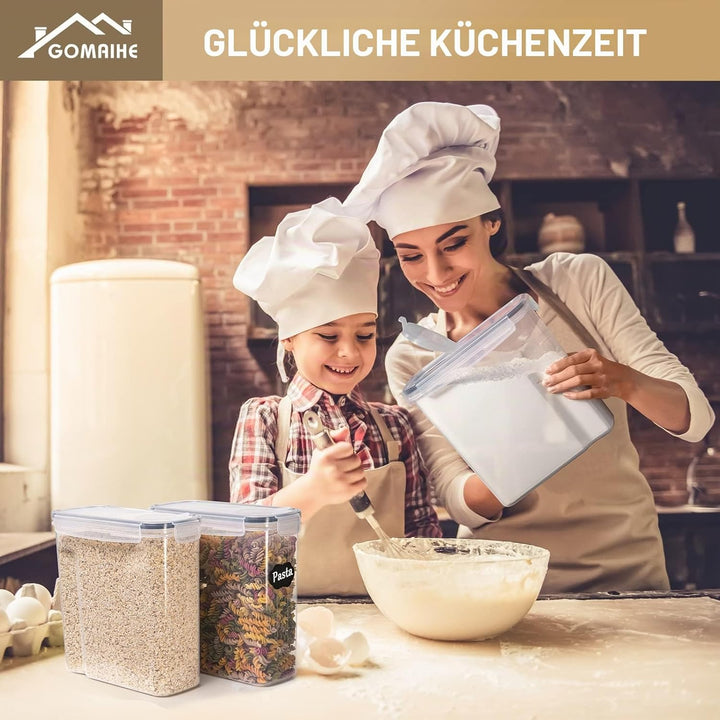 GoMaihe Vorratsdosen Set, 2.5L*6 Stück Aufbewahrungsbox Küche Organizer, Luftdicht Frischhaltedose P