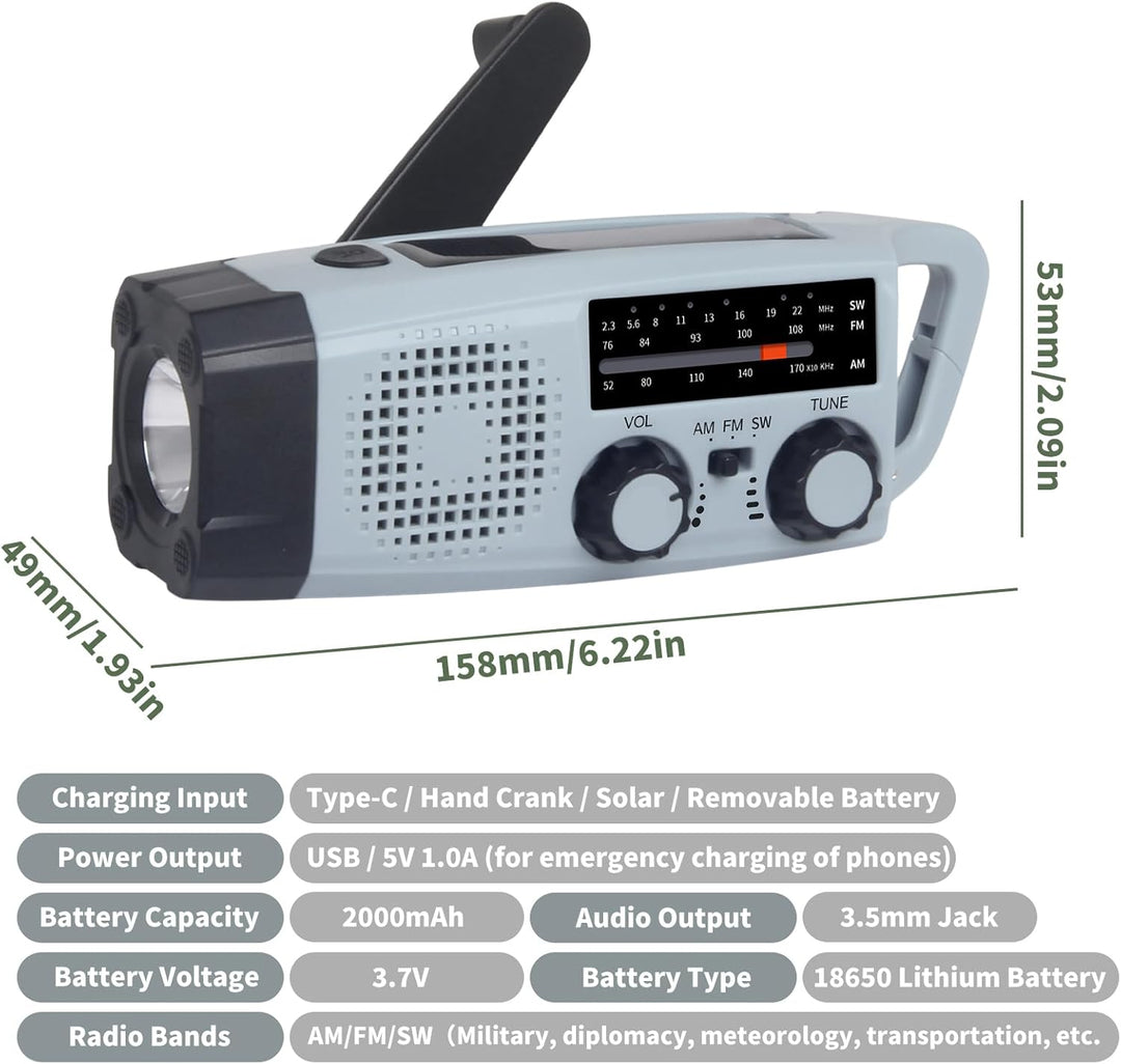 Tragbares Multifunktionsradio mit Handkurbel und Solar Stromgenerator,FM AM NOAA Weather Radio,LED T