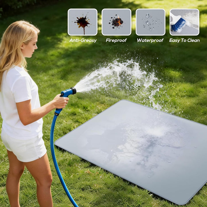 100 x 150 cm Grillunterlage für Aussengrills, doppelseitige feuerfeste Grillunterlage, wasserdichte,
