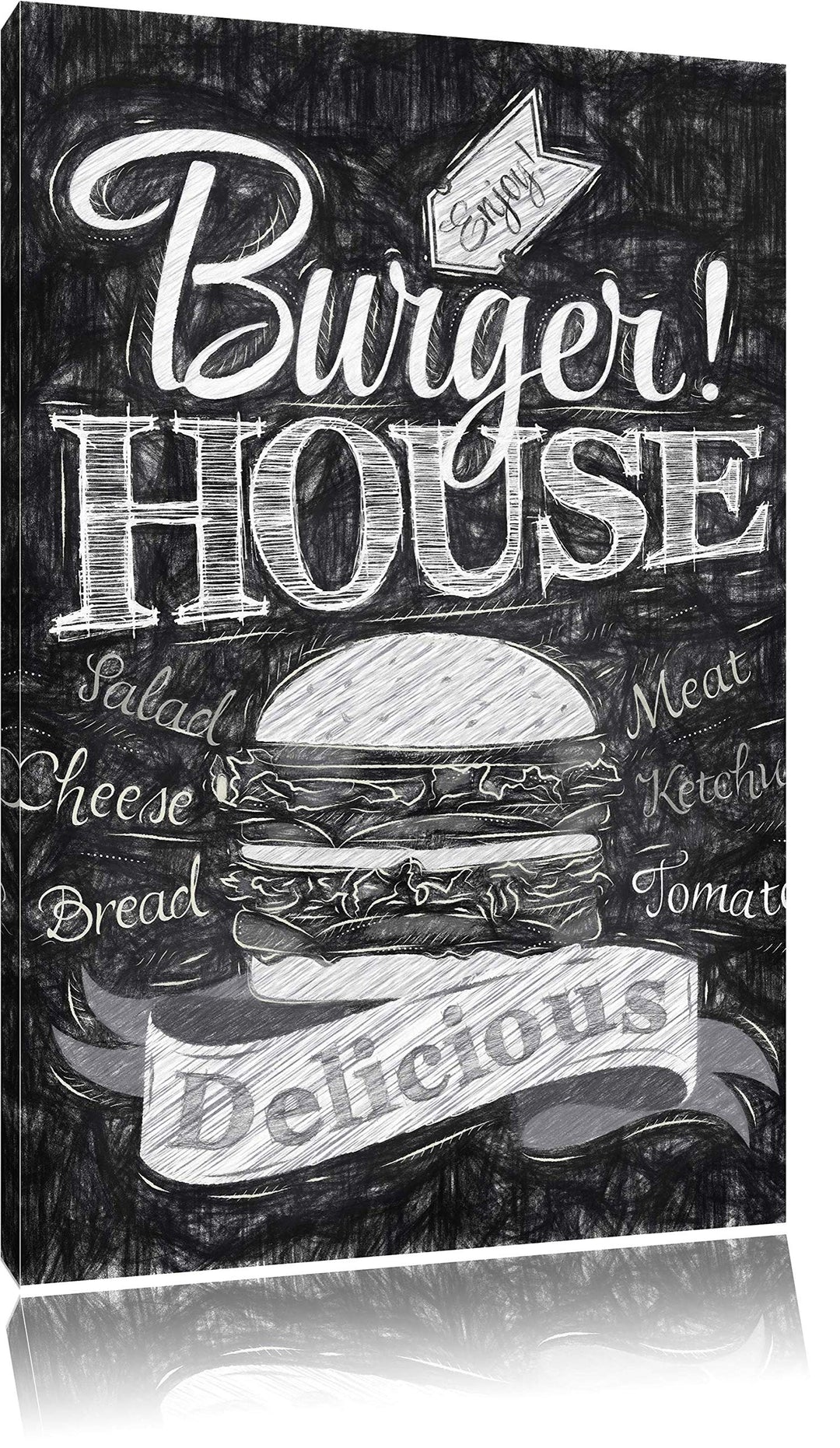 Pixxprint Burger House als Leinwandbild/Grösse: 100x70 cm/Wandbild/Kunstdruck/fertig bespannt, 100x7