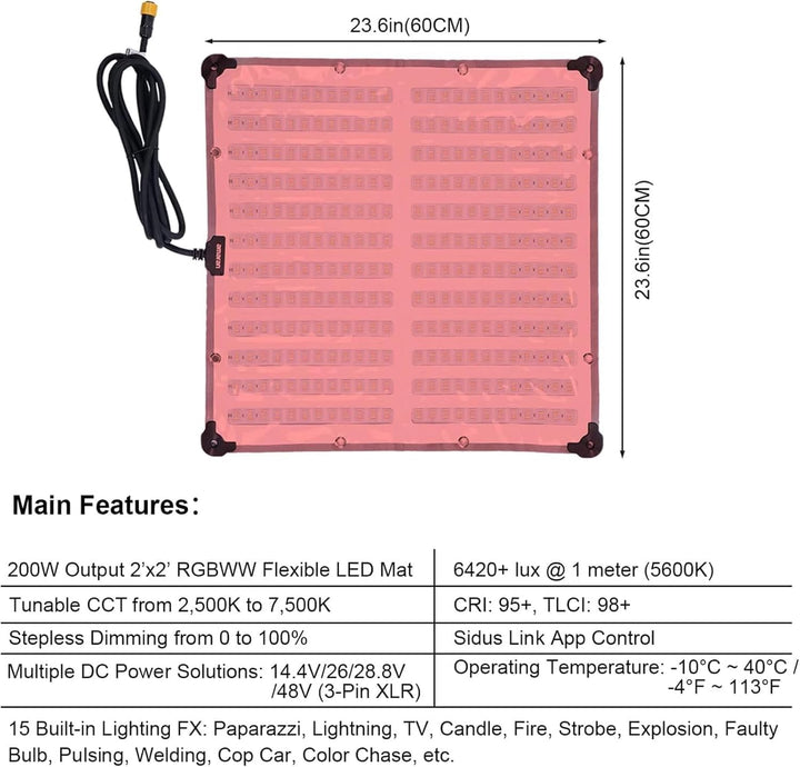 Aputure Amaran F22c 2'x2' RGBWW LED Flexibles Stofflicht LED-Videolicht 2500K~7500K, 200W, 15 Lichte