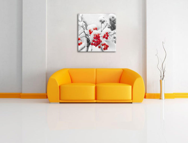 Pixxprint Rote Vogelbeeren im Winter als Leinwandbild Quadratisch/Grösse: 70x70 / Wandbild/Kunstdruc