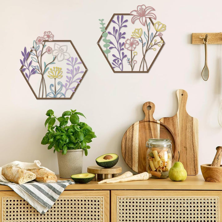 ESTART 3 Stück Metall-Blumen-Wanddekoration, minimalistische Blumenwanddekoration, abstrakte Linie,