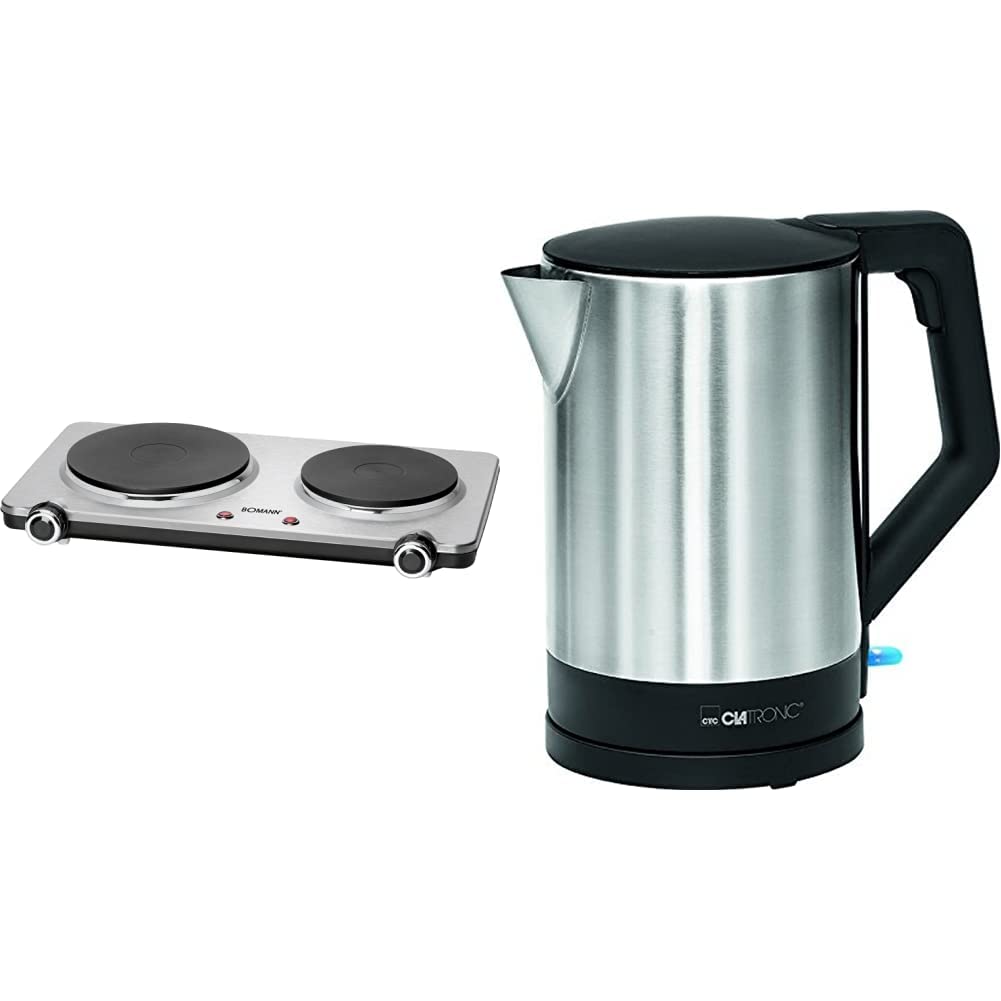 Bomann Doppel-Kochplatte DKP 5033 E, ideal für Camping, Küche oder Büro, edelstahl & Clatronic WKS 3