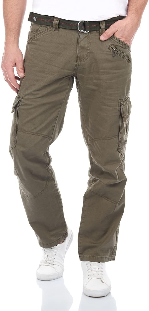 Timezone Herren Cargo Jeans Hose BenitoTZ Loose Fit Cargohose Stoffgürtel 100% Baumwolle Basic Tasch