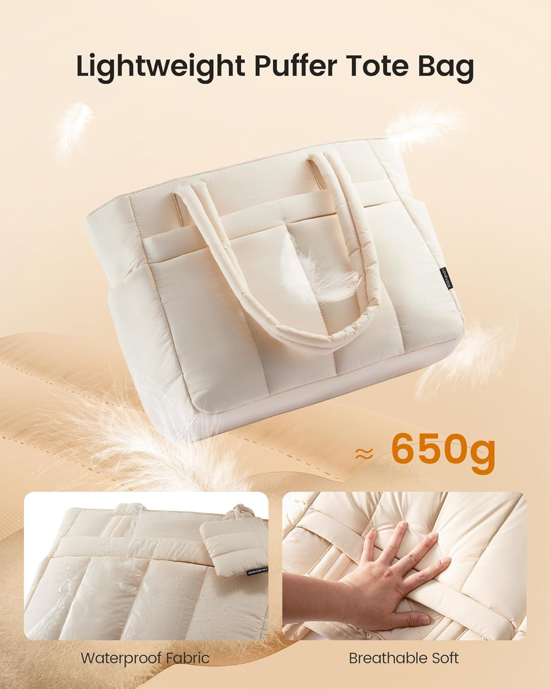 LOVEVOOK Handtasche Damen Shopper Tasche Gross, Leicht Arbeitstasche Puffer Tote Bag mit Reissversch