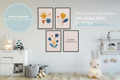 Papierschmiede® Kinderbilder 4er Set, A4 gerahmt in Holzrahmen (schwarz), Geschenk für Mädchen & Jun