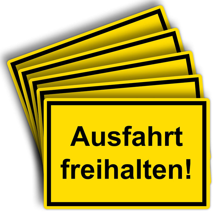 5 Stück Ausfahrt freihalten Schild 20 x 30 cm aus stabiler PVC Hartschaumplatte 3mm mit UV-Schutz vo