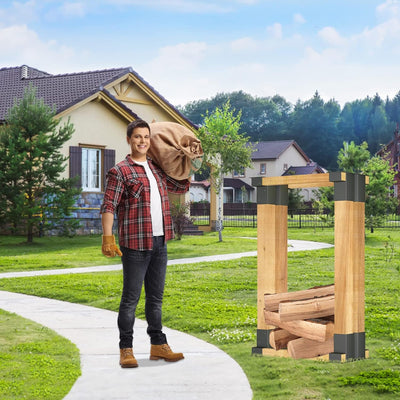 Aufun Holzstapelhilfe 4er Set, stabile Holzstapelhalter für Kaminholz Brennholz Stapelhilfe verzinkt