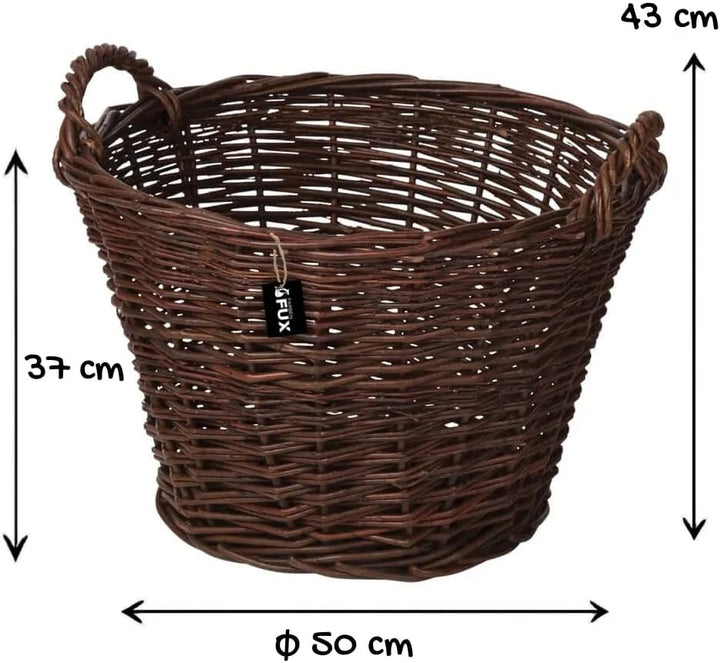 Runder Gartenkorb Weide ungeschält geflochten zwei Griffe Holzkiepe Ø50cm