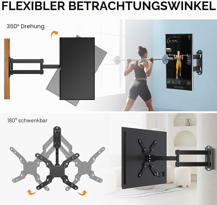 TV-Wandhalterung, schwenkbare TV-Halterung mit Gelenkarm, Neigungsverlängerung, drehbar, für die mei