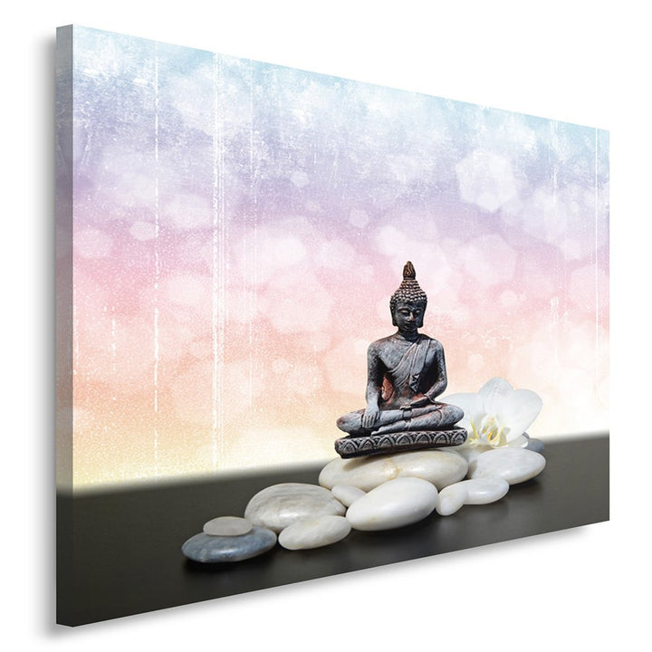 Feeby Frames, Leinwandbild, Bilder, Wand Bild, Wandbilder, Kunstdruck 50x70cm, BUDDHA, KULTUR, STEIN
