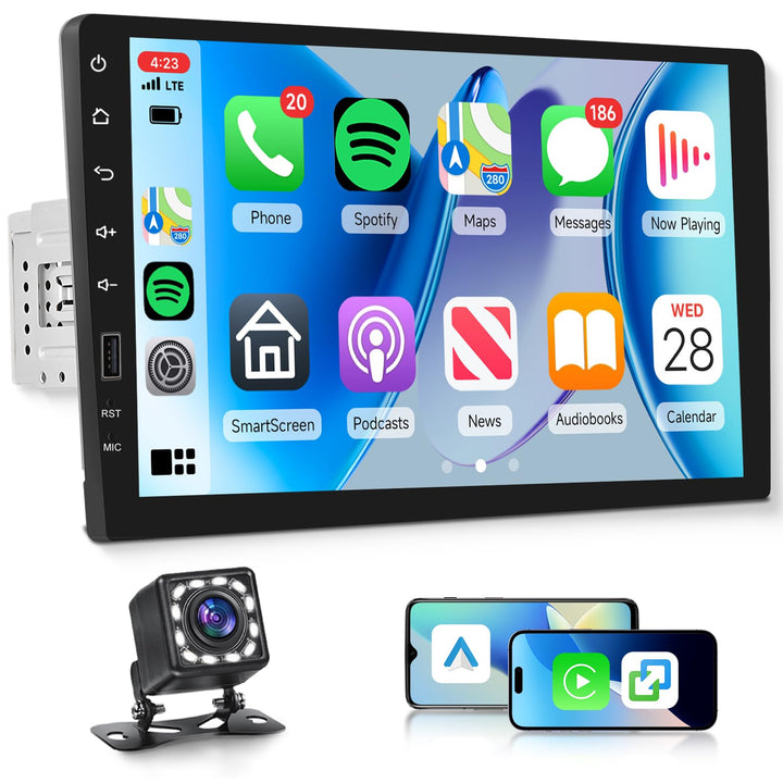 Rimoody Autoradio 1 DIN mit Wireless CarPlay & Android Auto, 9 Zoll Touchscreen, Mirror Link, DVR, L