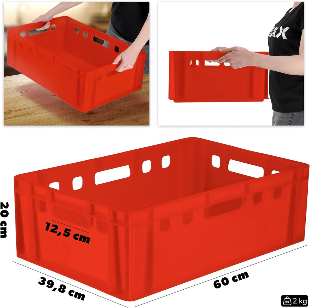 KADAX Fleischbox aus Kunststoff HDPE, Metzgerkiste 60 x 40 cm, E2 Fleischkiste mit bequemen Griffen,