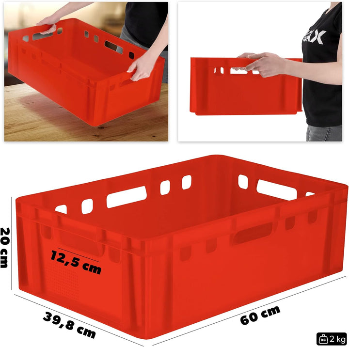 KADAX Fleischbox aus Kunststoff HDPE, Metzgerkiste 60 x 40 cm, E2 Fleischkiste mit bequemen Griffen,
