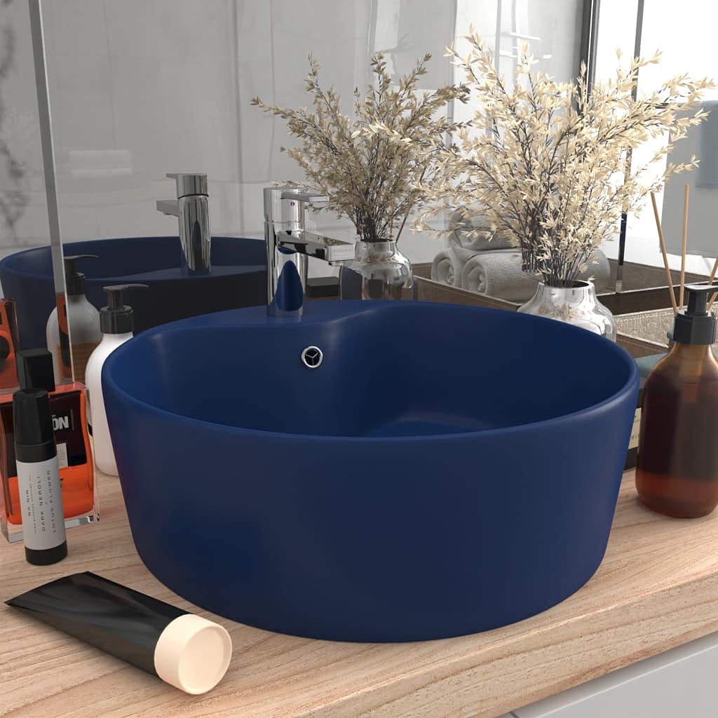 Luxus-Waschbecken mit üBerlauf Matt Dunkelblau 36x13 CM Keramik Waschbecken Waschtisch Aufsatzwaschb