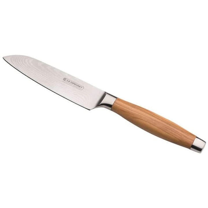 Le Creuset Santoku Messer, 13 cm 18/8 Damaststahlklinge mit glattem Schliff, Olivenholzgriff, Rostfr