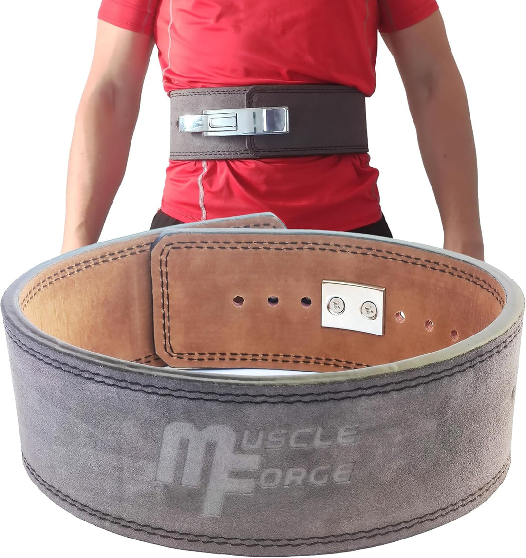MuscleForge Leder Powerlifting Gürtel mit Stahlschnalle - Gewichthebergürtel für Powerlifting, Weigh
