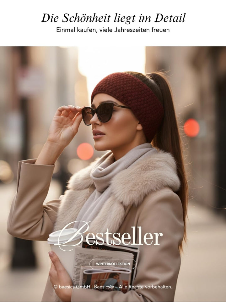 Baesics Stirnband Bordeaux für Damen & Herren – warme & elastische Unisex Ohrenwärmer mit Fleecefutt
